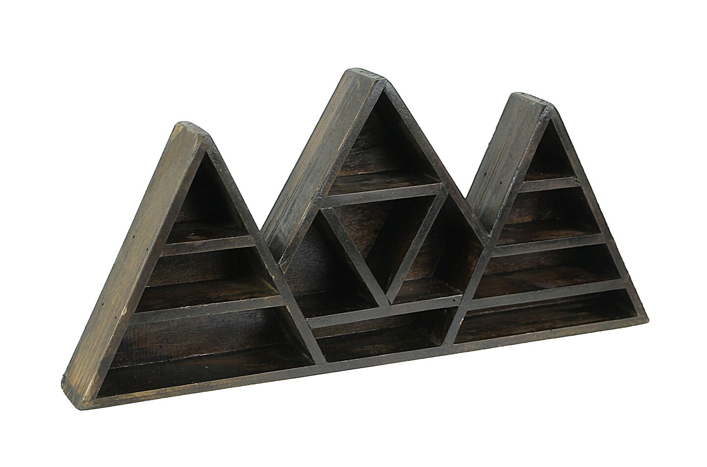 Dark Brown Wooden Geometric Triangle Crystal Display Shelf