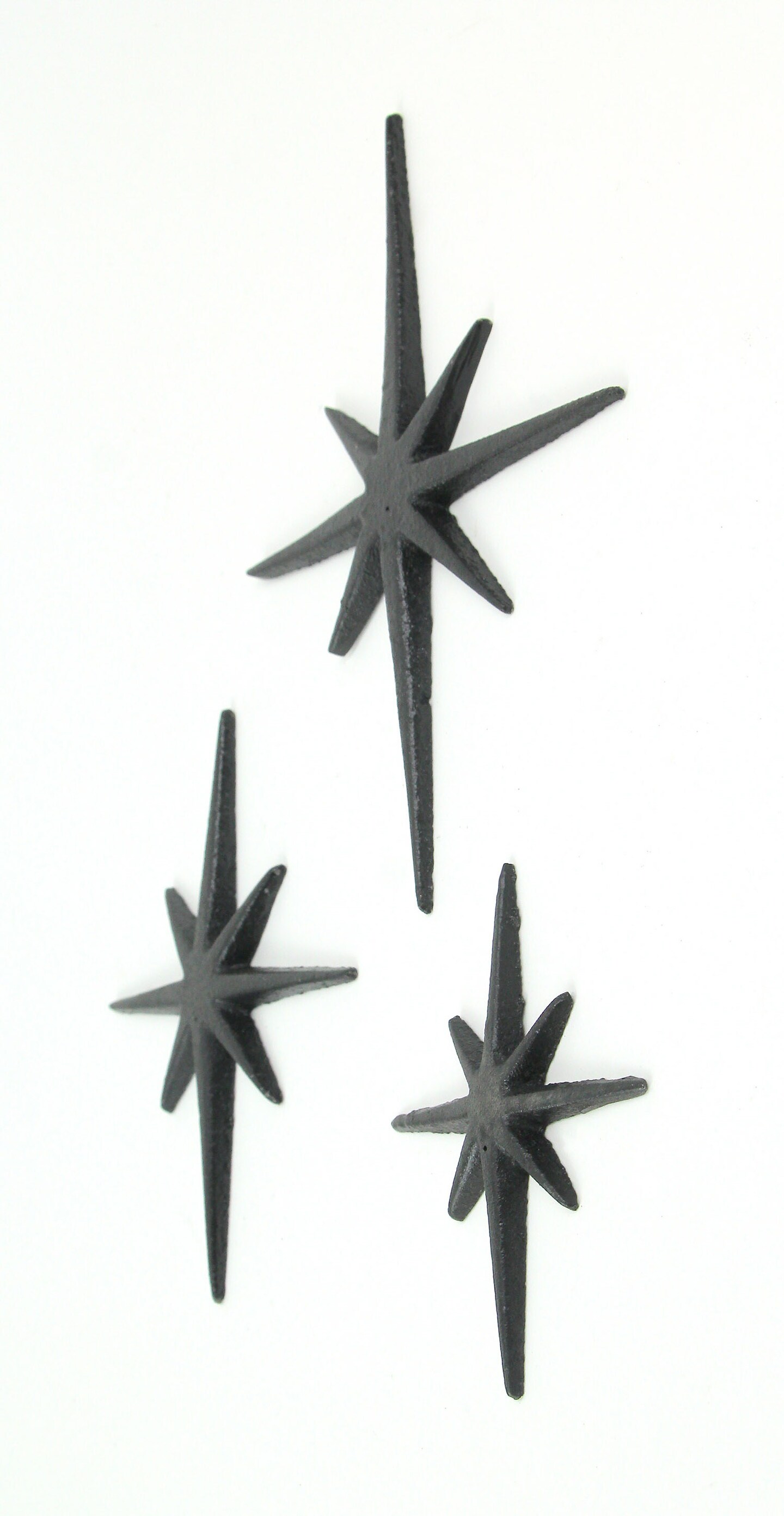 Set of Three Cast Iron 8 Pointed Atomic Starburst Wall Hangings Stars