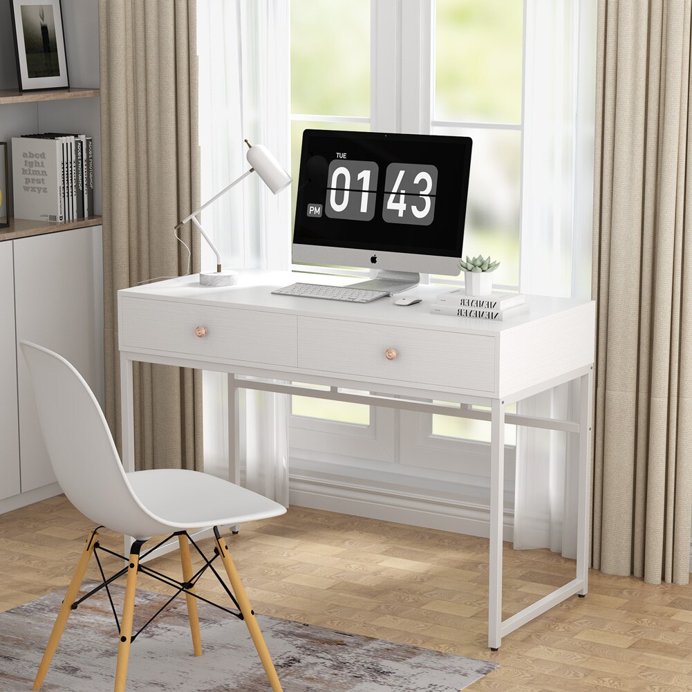 Tribesigns 47 Inch Computer Desk Modern Home Office Desk With 2 Storage Drawers