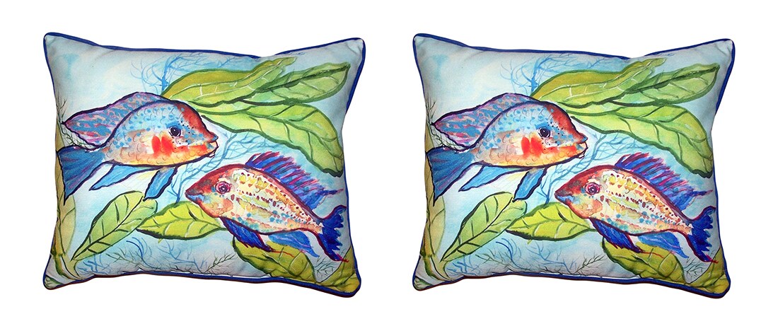 Pair Of Betsy Drake Pair of Fish Small Outdoor/Indoor Pillows 11 X 14