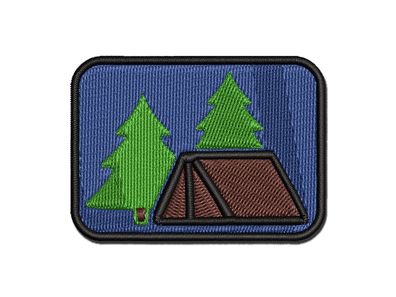 Camping Tent in the Woods Pine Trees Multi-Color Embroidered Iron-On or Hook &#x26; Loop Patch Applique