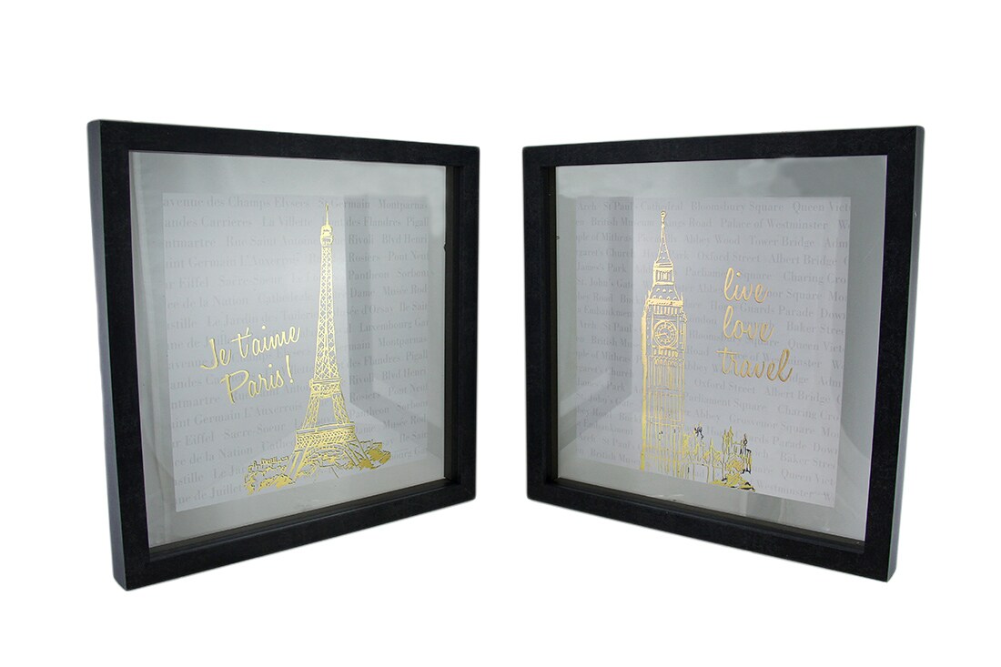 2 Pc. Live Love Travel Foiled Eiffel Tower/Big Ben Wall Hanging Set