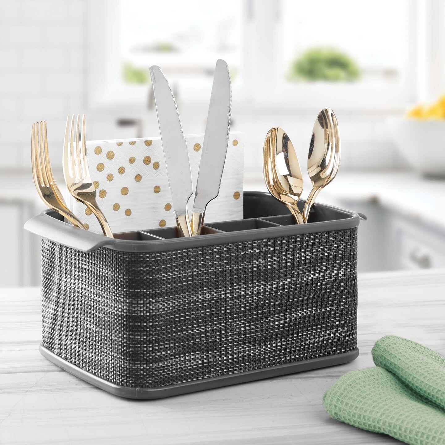 mDesign Plastic Cutlery Storage Organizer Caddy Bin