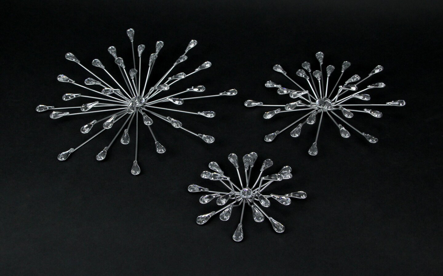 Set of 3 Metallic Modern Art 3D Starburst Wall Accents Home Decor Sculptures