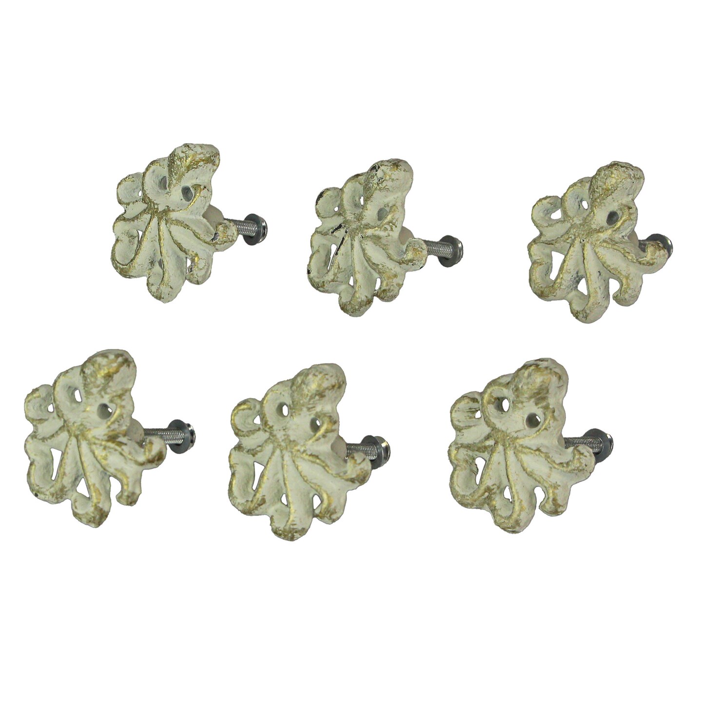 Rustic Cast Iron Octopus Drawer Pull Decorative Cabinet Knob Nautical Set of 6