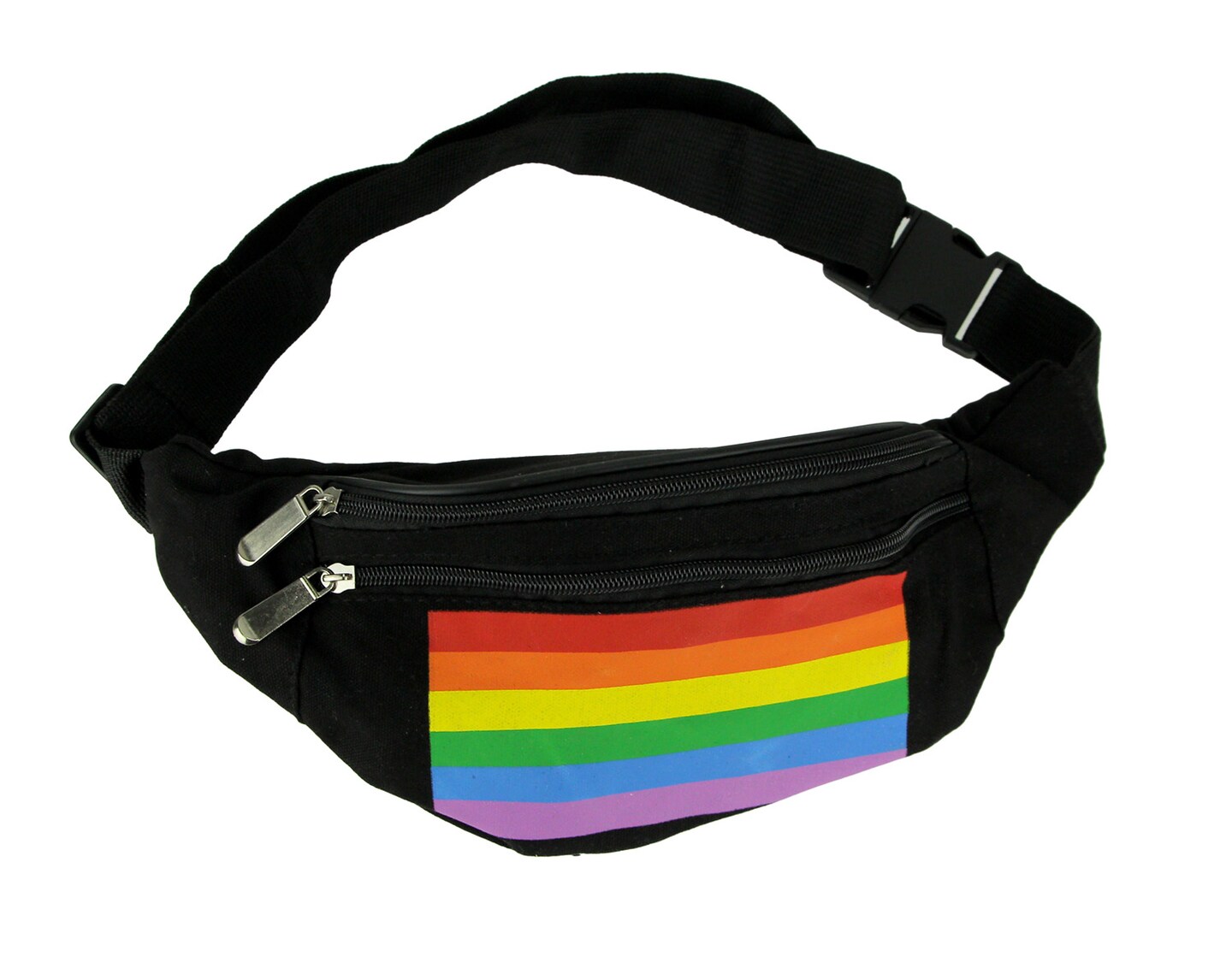 Black Canvas Rainbow Print Adjustable Fanny Pack