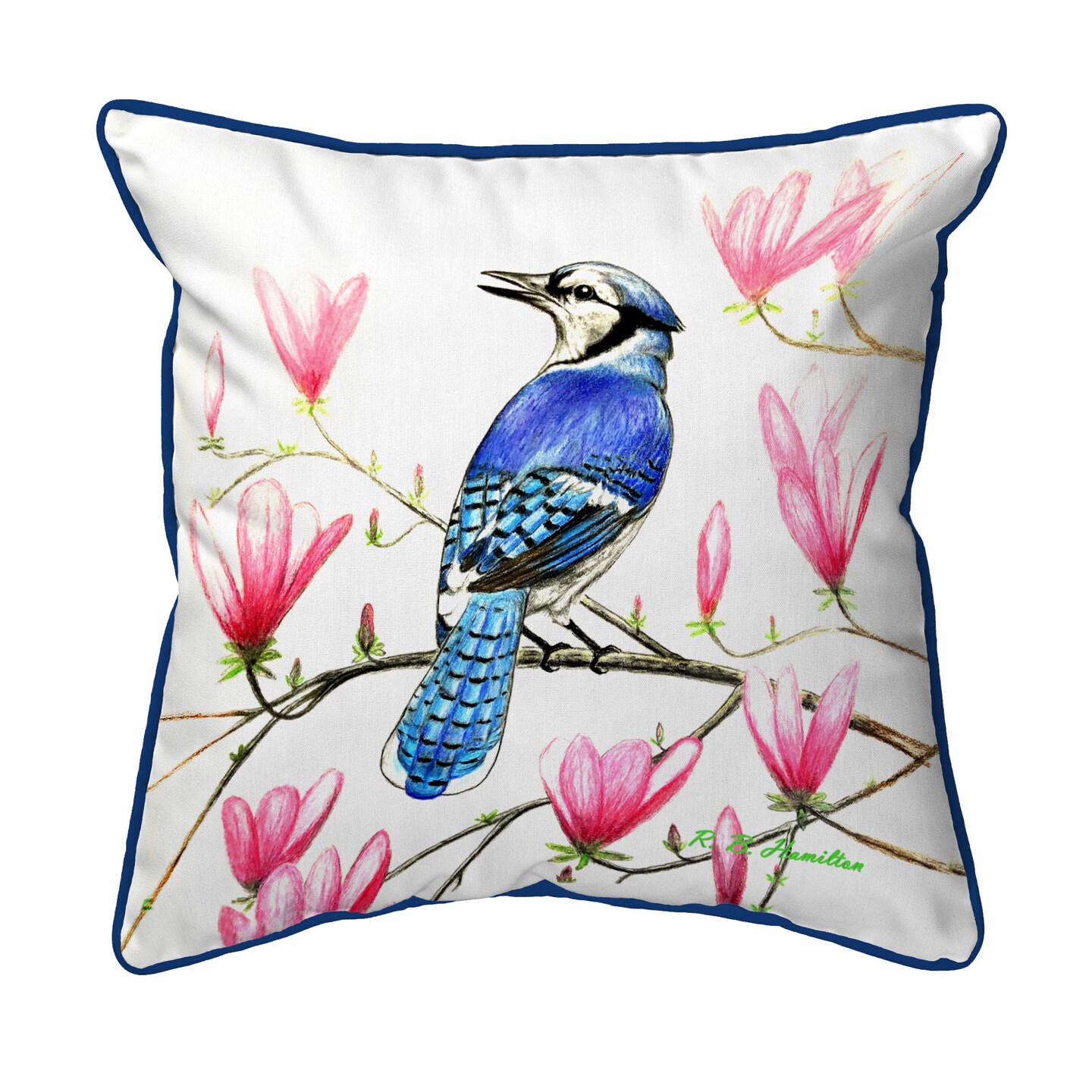 Betsy Drake Blue Jay Extra Large Zippered Pillows Indoor/Outdoor Pillow 22x22