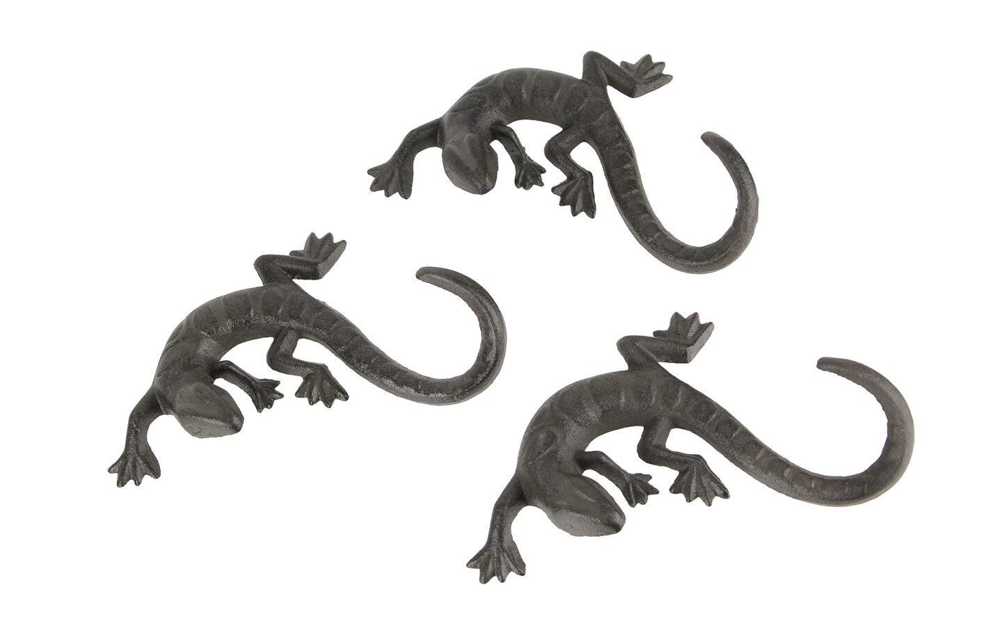 Set of 3 Rustic Cast Iron Lizard Decorative Wall Hanging Tail Hooks Home Decor