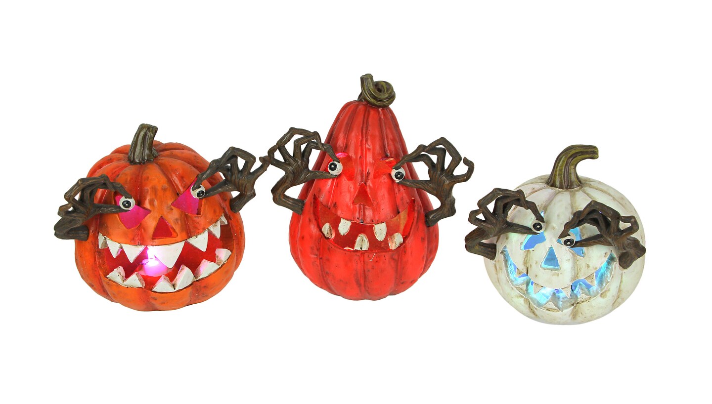 Set of 3 Multicolor LED Jack-o-Lantern Figurine Halloween Lights Pumpkin Decor