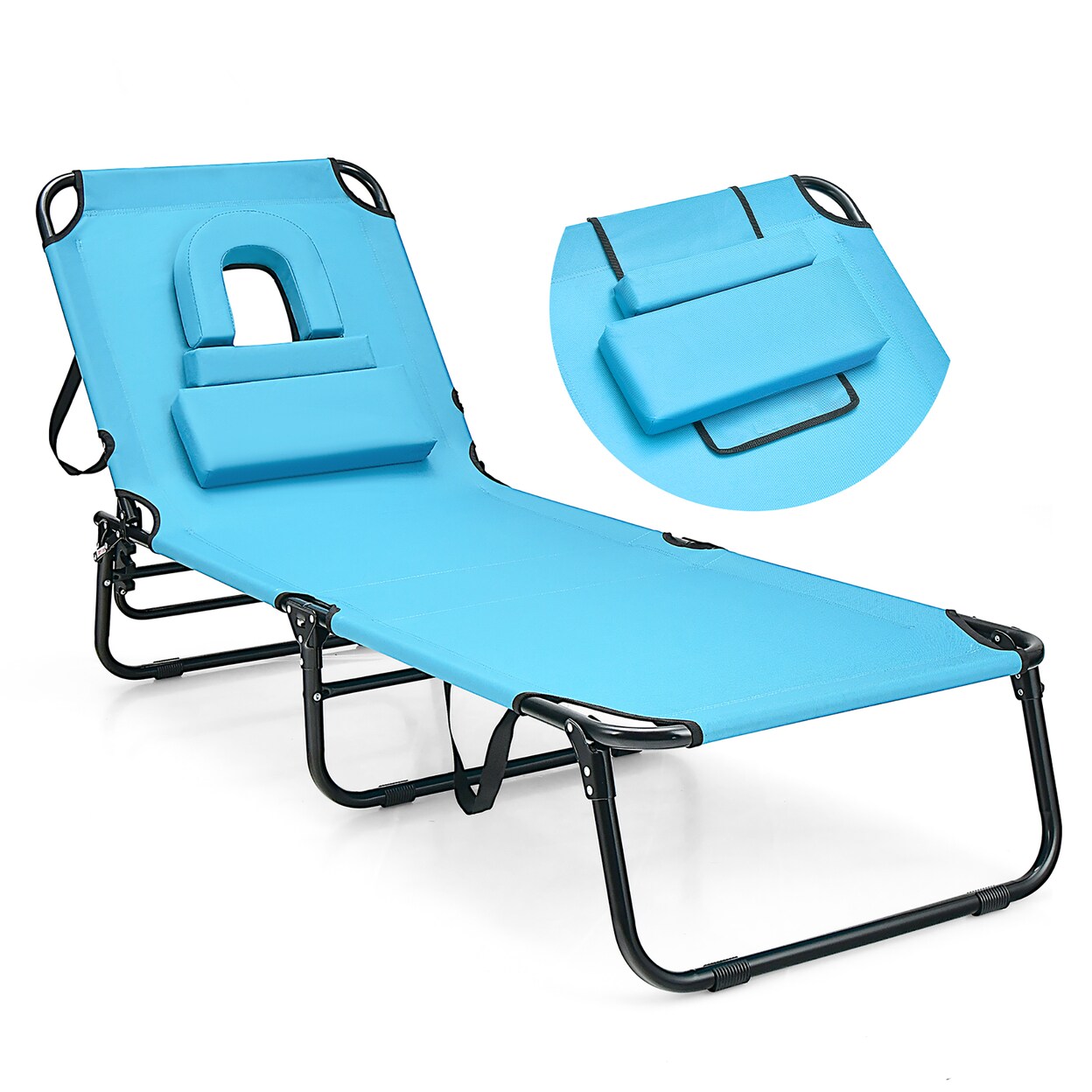 Folding Chaise Lounge Chair Bed Adjustable Patio Beach Camping Recliner
