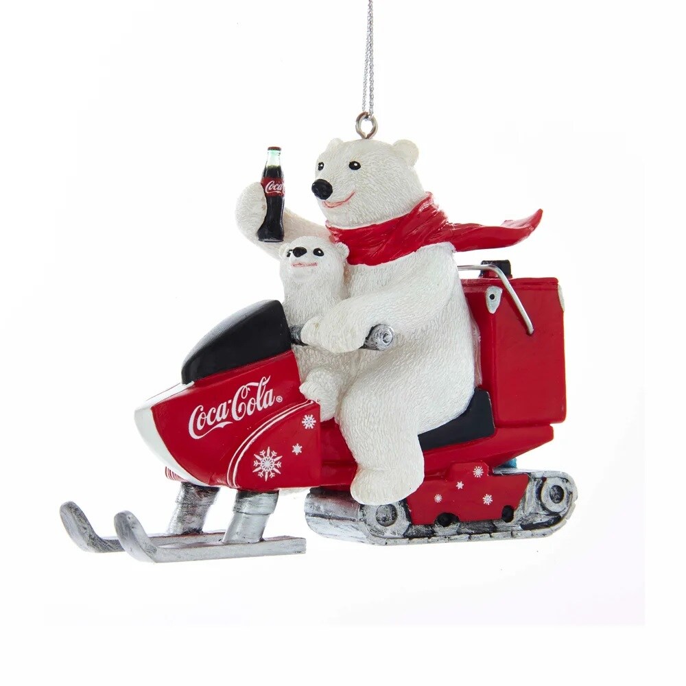 KSA Pack of 12 Coca-Cola Polar Bear with Cub on Snowmobile Christmas Ornaments 3.75&#x22;