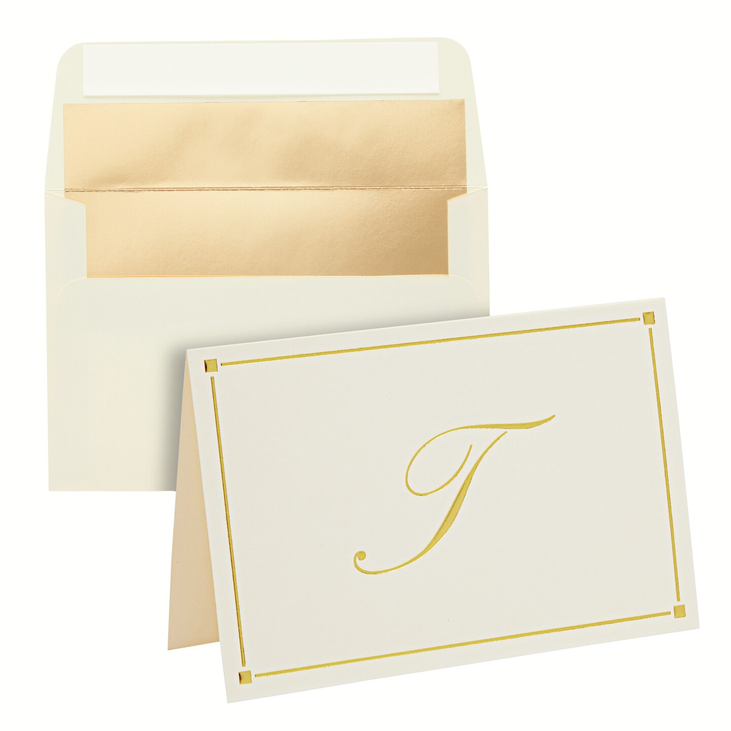 Gold Foil Letter T Personalized Blank Note Cards with Envelopes 4x6, Initial T Monogrammed Stationery Set (Ivory, 24 Pack)