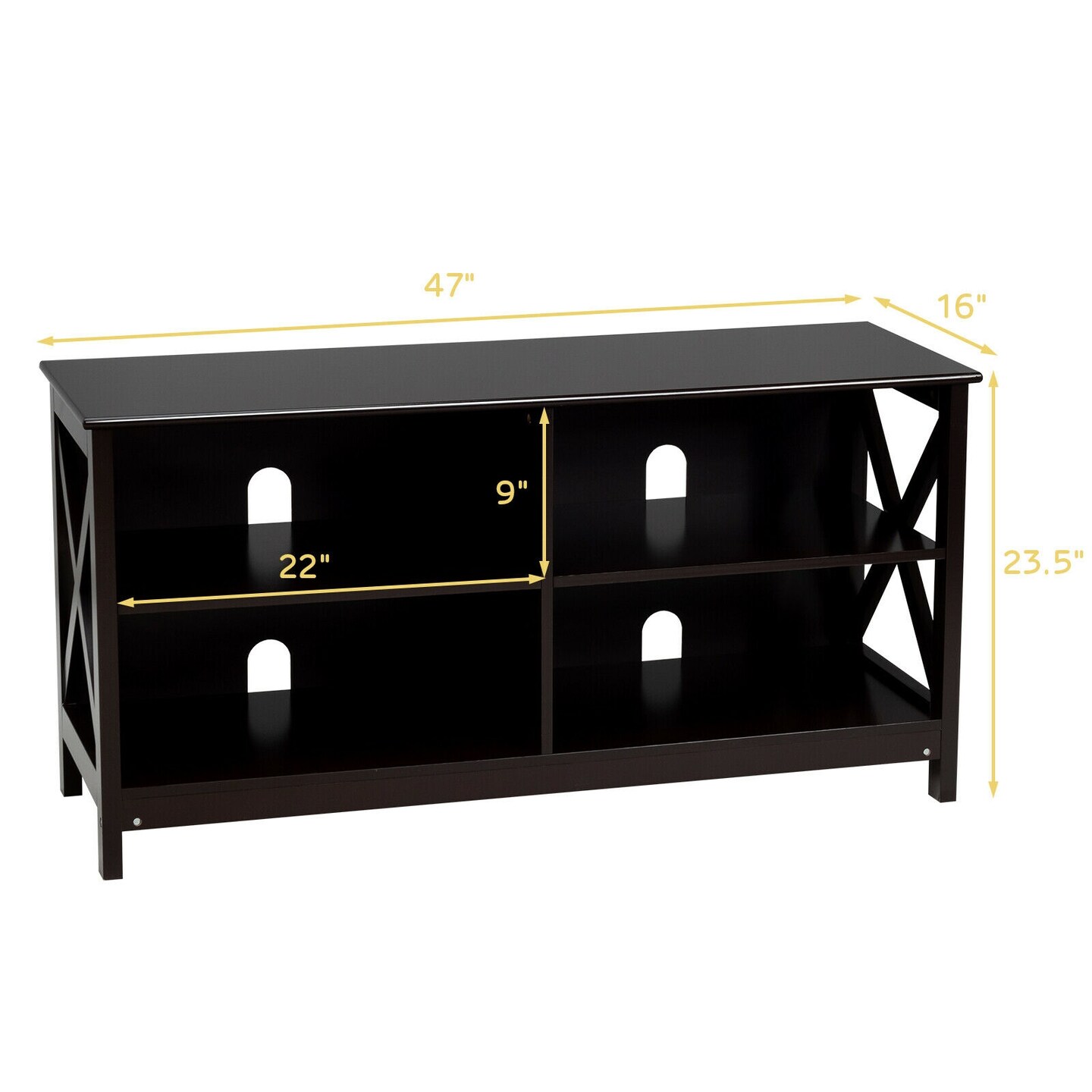 MDF TV Stand with 4 Cable Management Holes and Sturdy X-Shaped Support