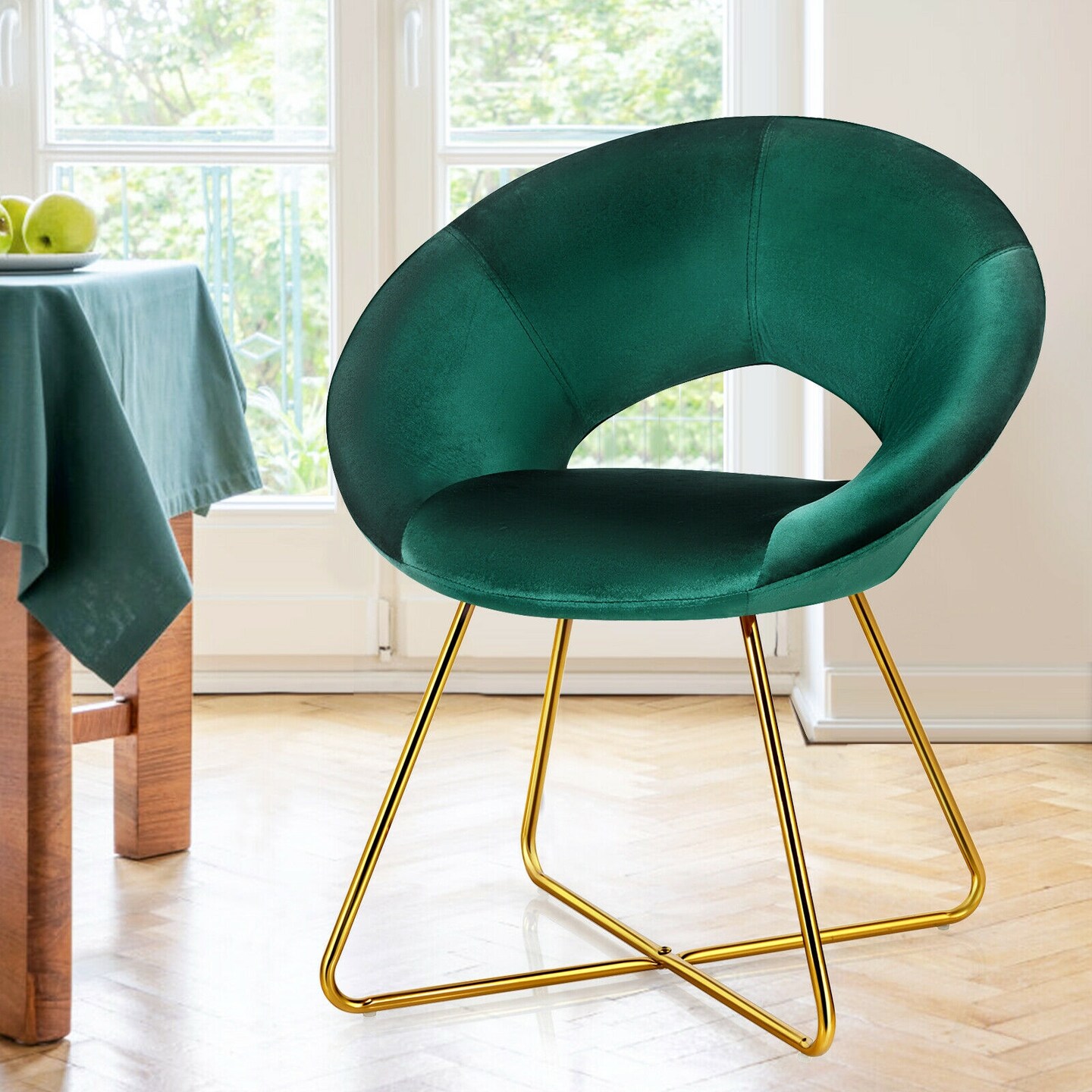 Modern Glam Velvet Accent Arm Chair with Golden Metal Legs and Soft Cushion Seat