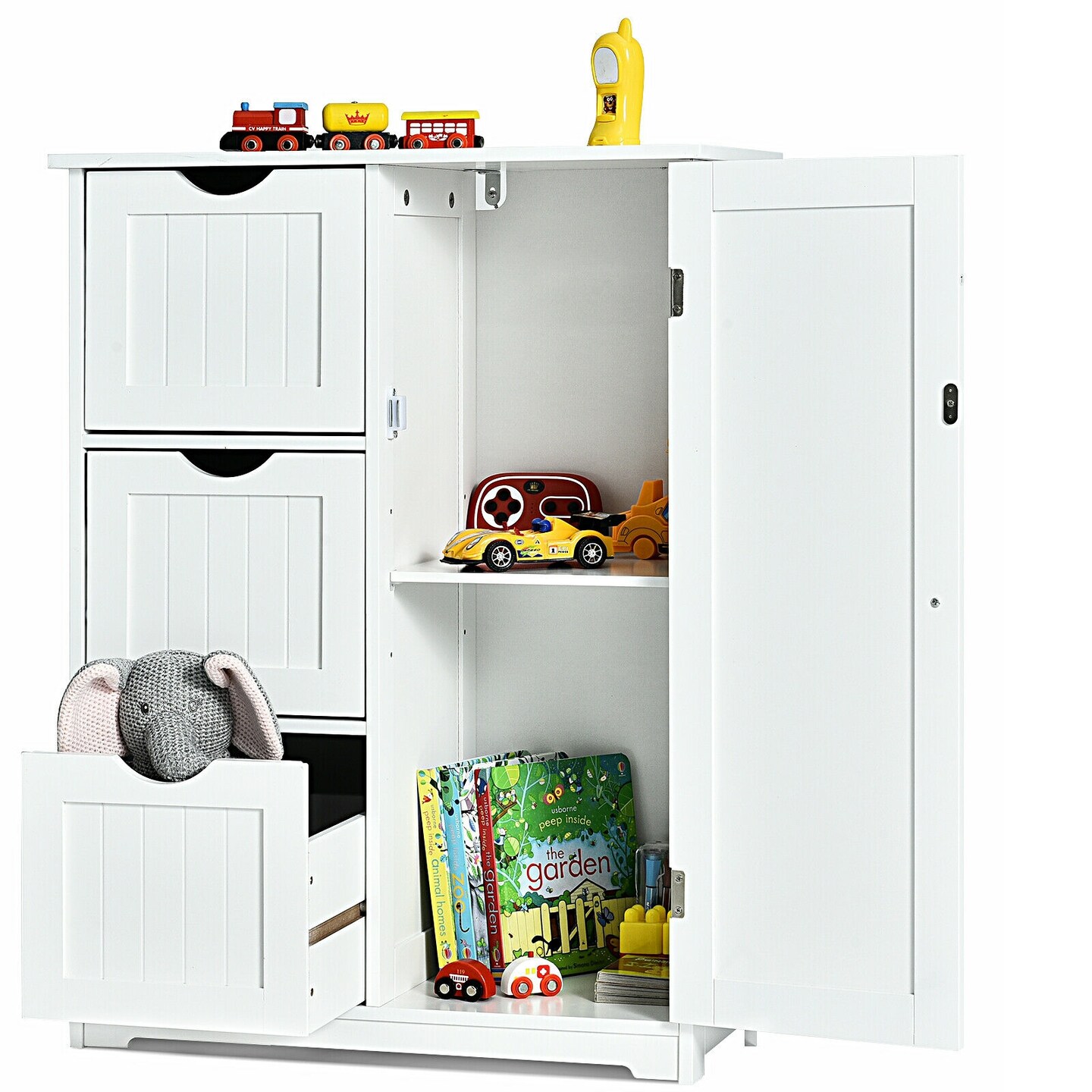 MDF Bathroom Floor Cabinet with Drawers and Adjustable Shelf