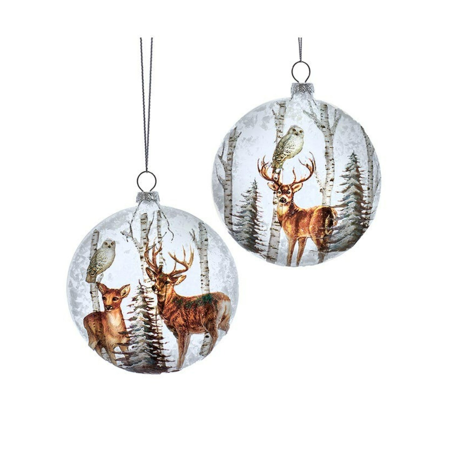 KSA 12ct White and Brown Deer Scene Christmas Disc Ornaments 4&#x22; (100mm)