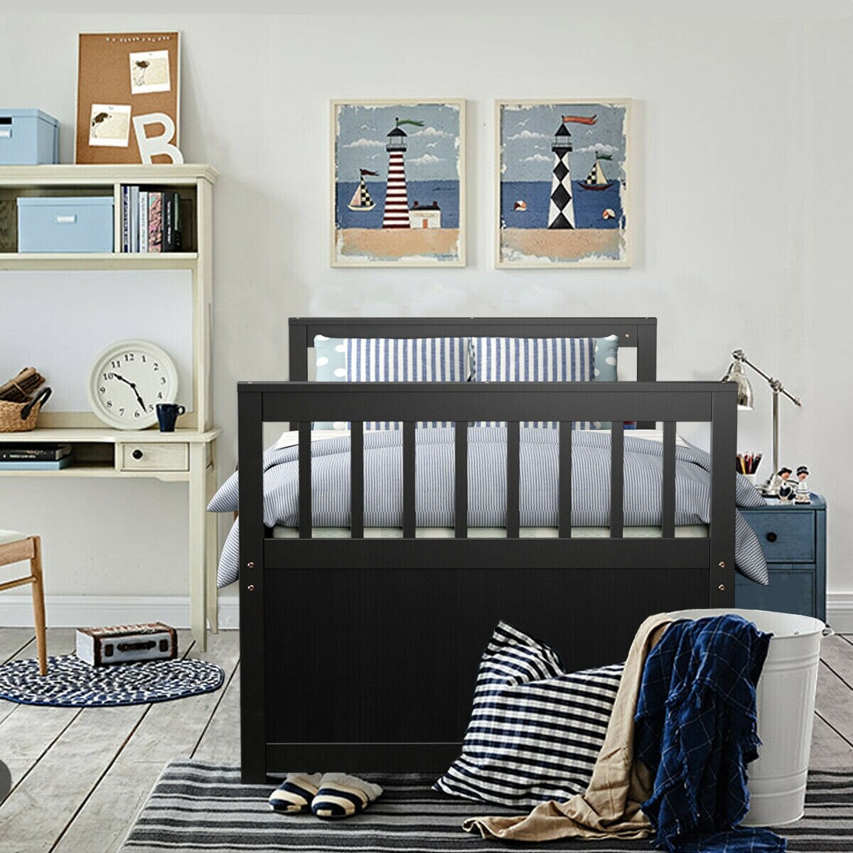 Twin Captain&#x27;s Bed with Trundle Bed with 3 Storage Drawers