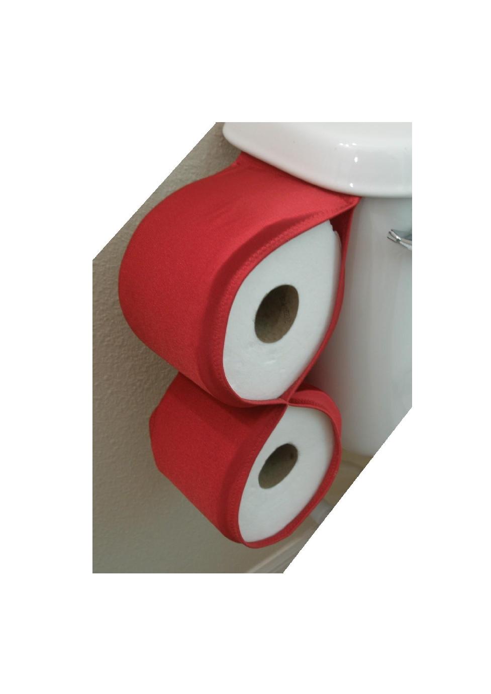 Spandex Fabric hanger HOLDER for tank up to two Giant or Mega Rolls of toilet  Paper - Original Design - HandMade in USA