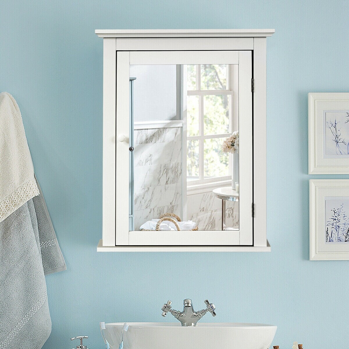 Bathroom Mirror Cabinet Wall Mounted Adjustable Shelf Medicine Storage