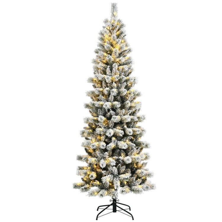 7.5 Feet Pre-lit Snow Flocked Christmas Tree with 9 Lighting Modes