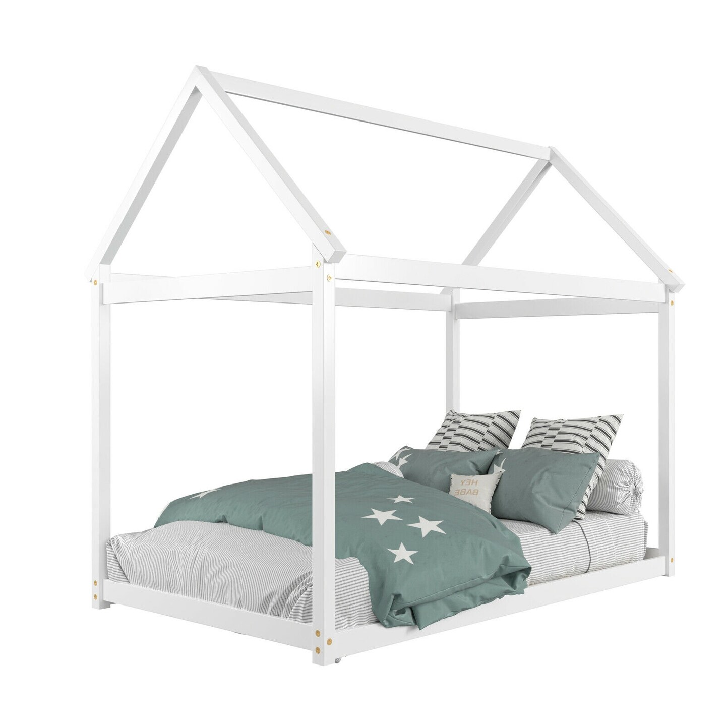 Twin Size Wood House Bed for Kids, Sturdy and Easy Setup