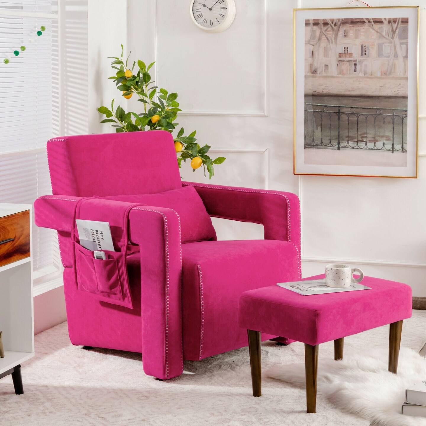 Modern Berber Fleece Single Sofa Chair Included Ottoman and Waist Pillow Suitable for Any Terrain