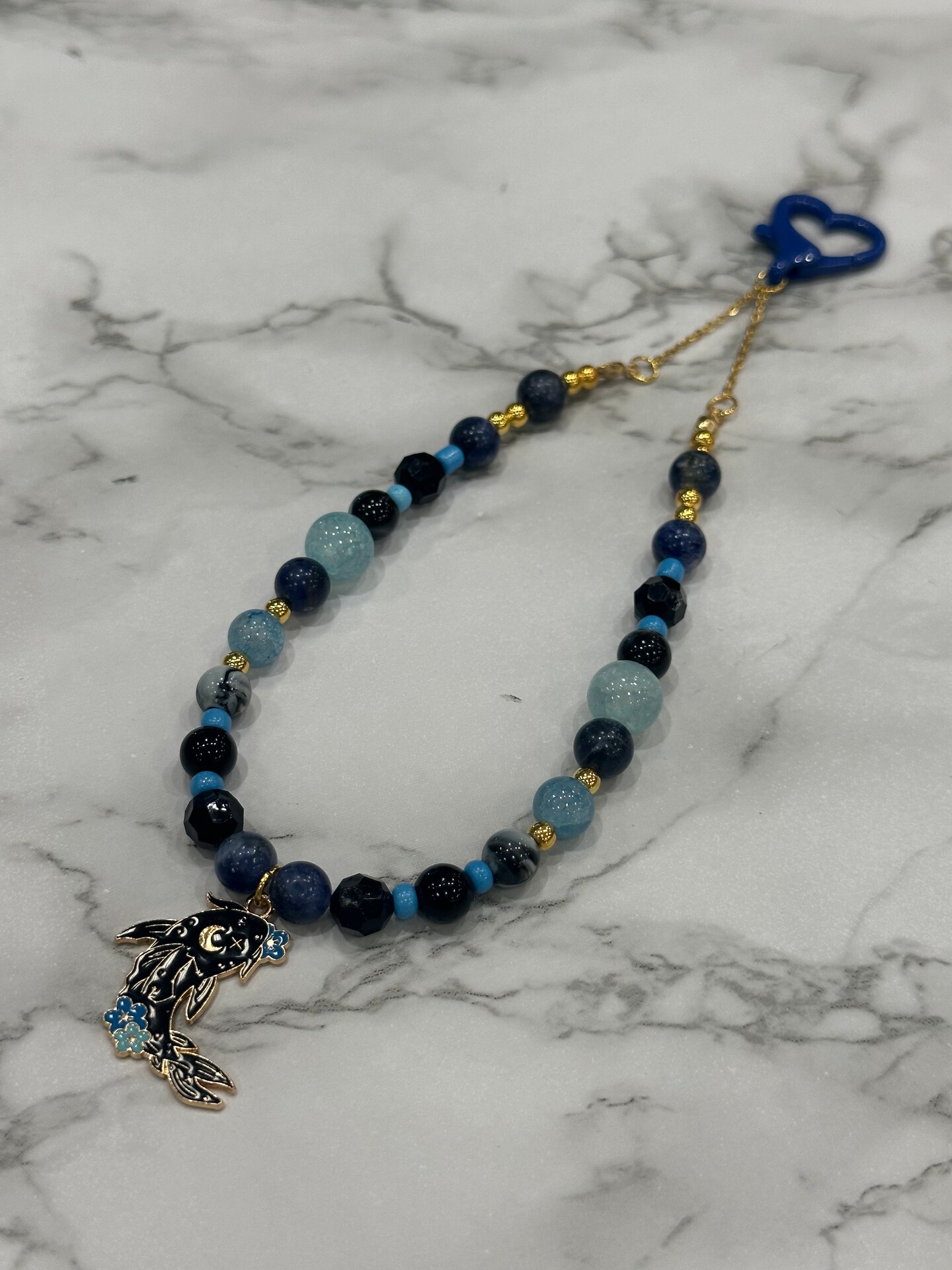 Dark Blue Beaded Koi Fish Keychain, Phone Charm