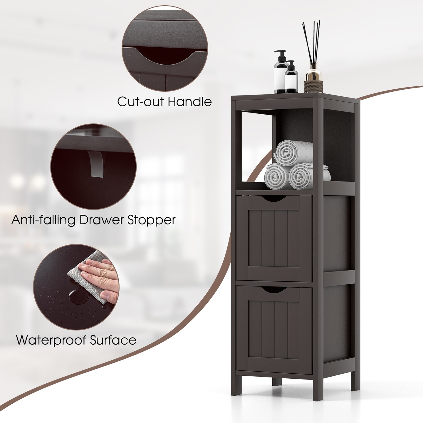 Wooden Bathroom Floor Cabinet with Removable Drawers