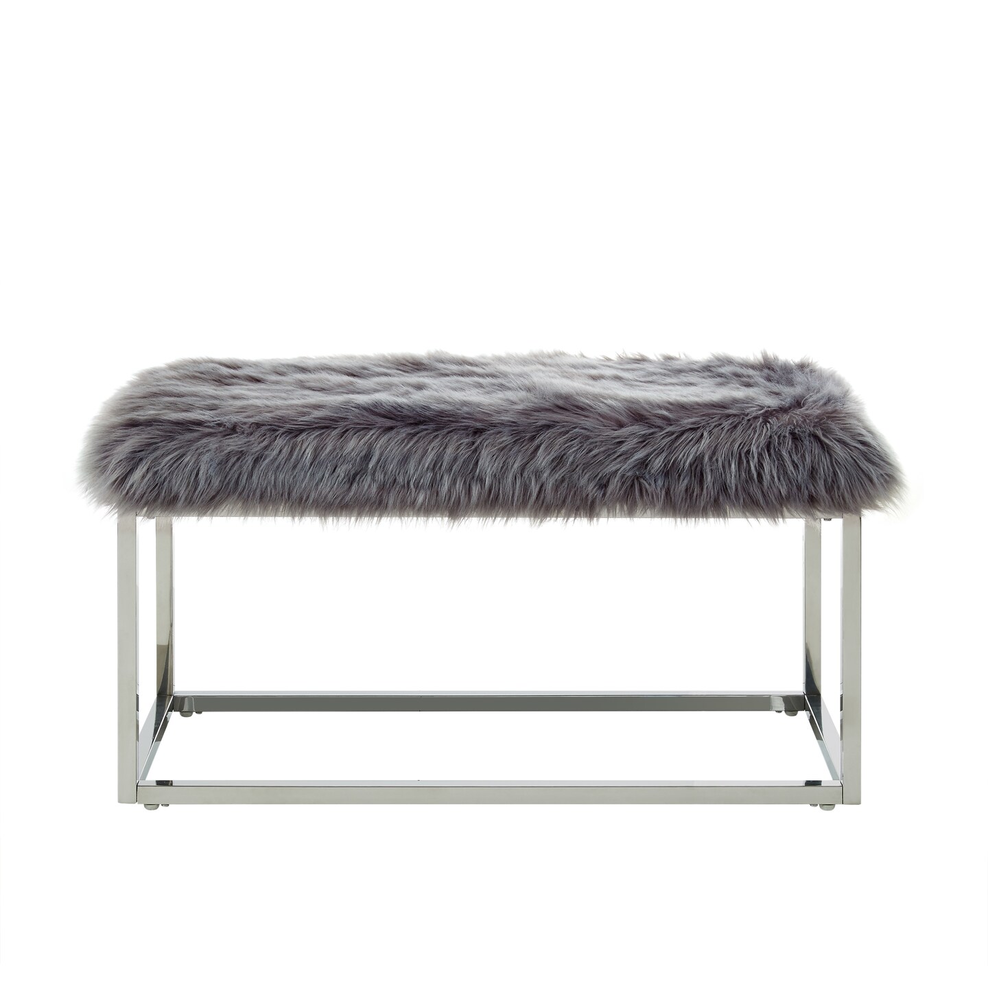 Verity Faux Fur Metal Frame Ottoman Bench With Gold/Chrome Legs