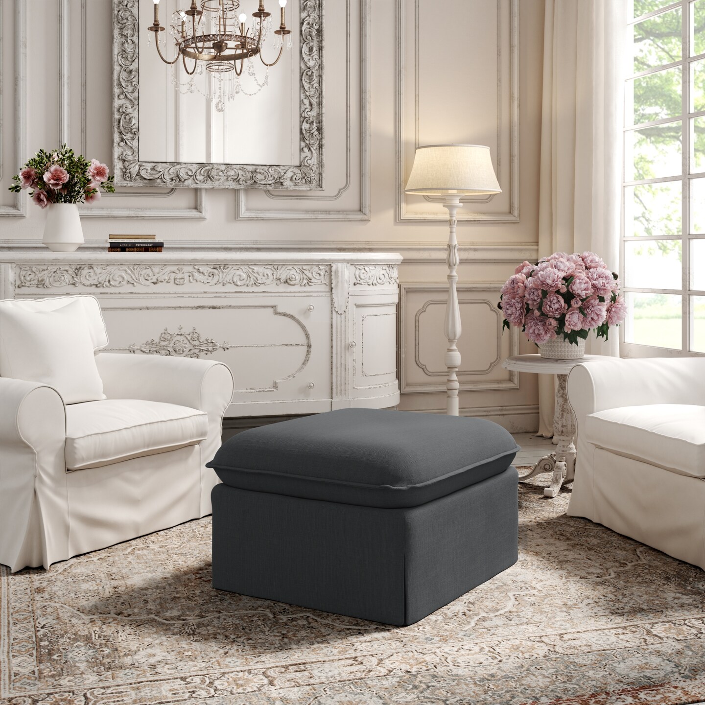 Maelynn Linen Rectangular Ottoman