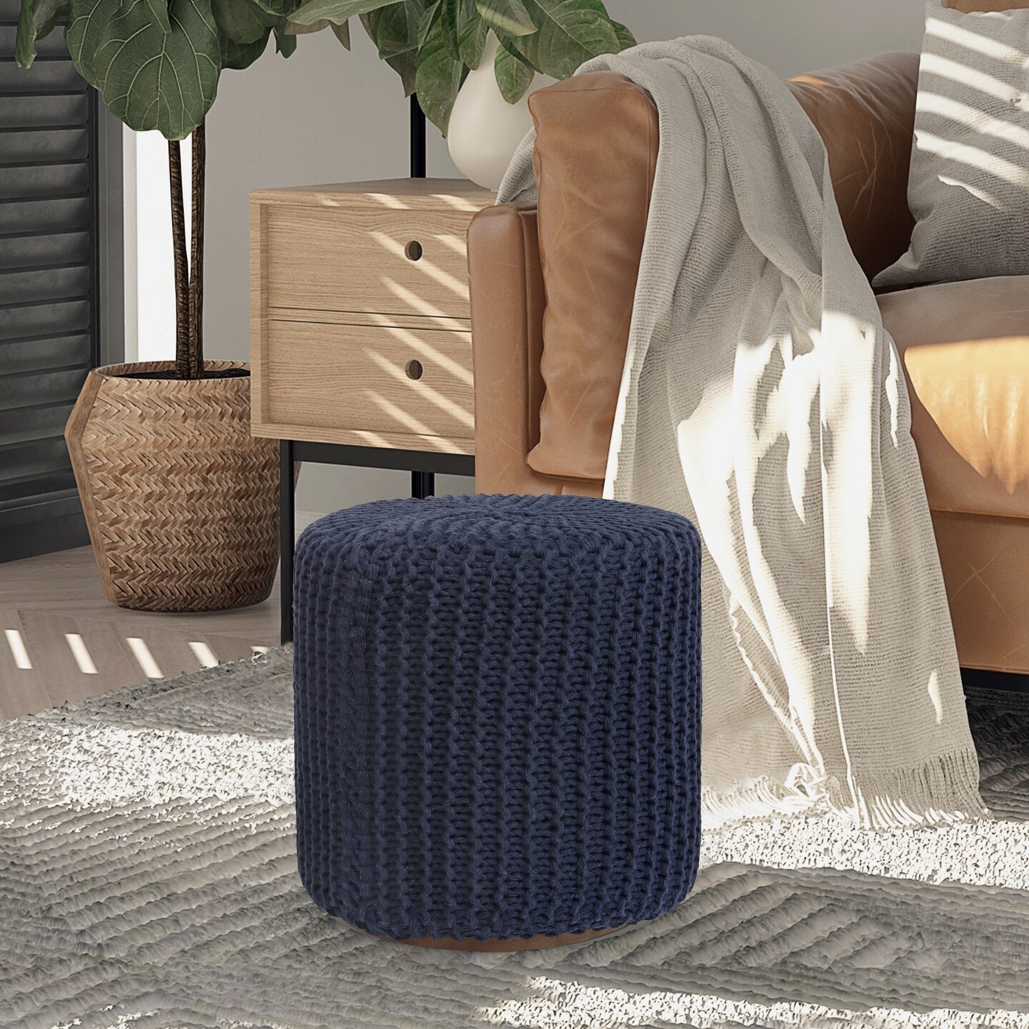 Marguerite Cotton Yarn 3-in-1 Pouf/Ottoman/End Table