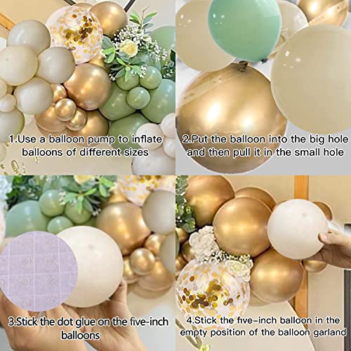130 Pieces Sage Green Gold Balloons Garland Kit,Olive Green Gold Confetti Blush Balloons Arch for Birthday Baby Shower Bridal Shower Engagement Wild One Party Decor…