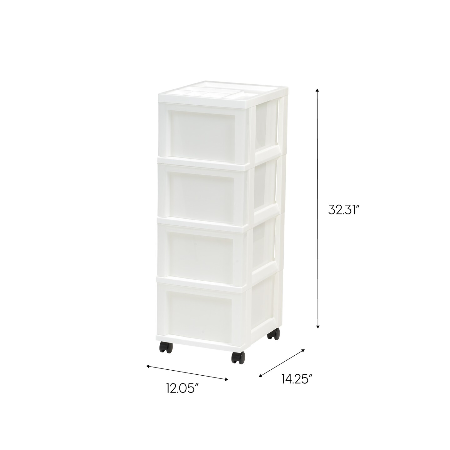 Medium 4-Drawer Cart with Organizer Top, White/Pearl