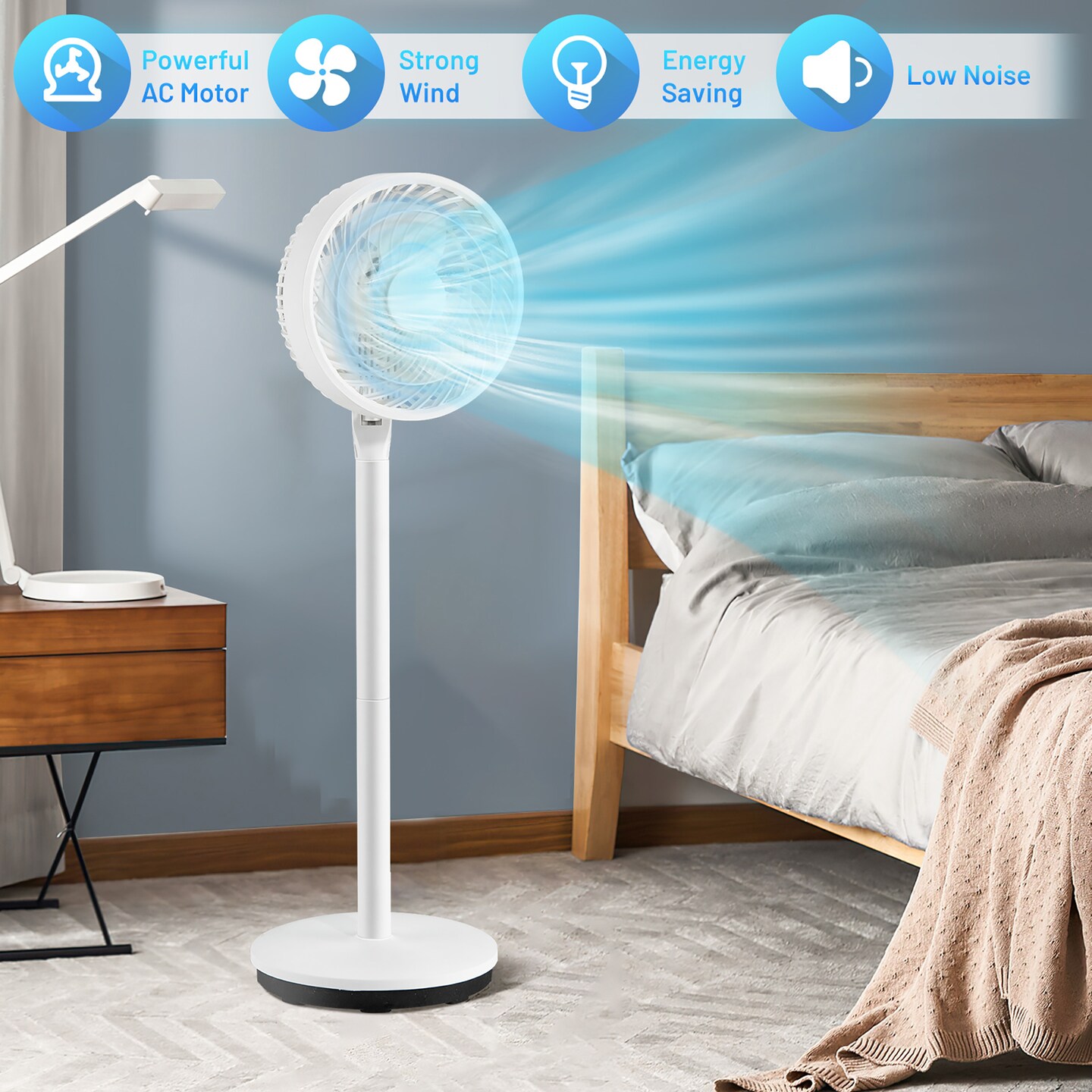 Costway 9&#x27;&#x27; Oscillating Pedestal Fan Portable Floor Fan w/ 3 Adjustable Heights &#x26; Speeds