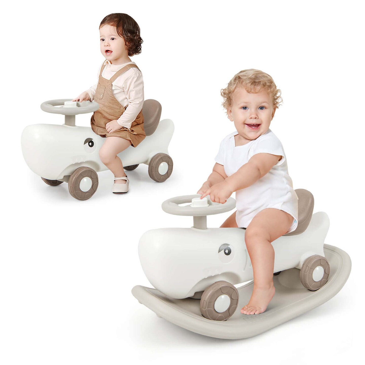 Costway Convertible Rocking Horse & Sliding Car with Detachable Balance Board Dark Gray/White