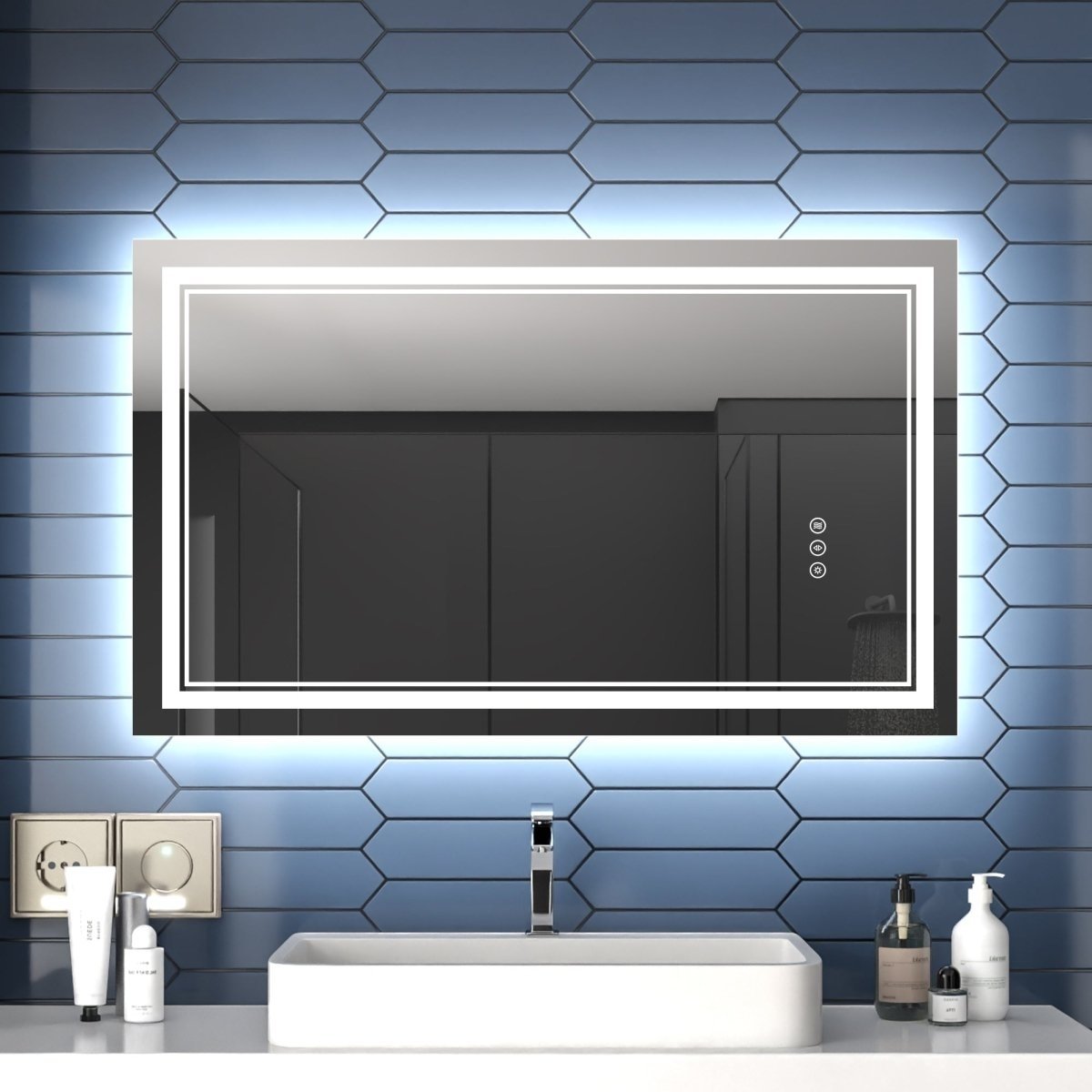 Allsumhome Linea 40&#x22; W x 24&#x22; H LED Heated Bathroom MirrorAnti FogDimmableFront-Lighted and Backlit Tempered Glass