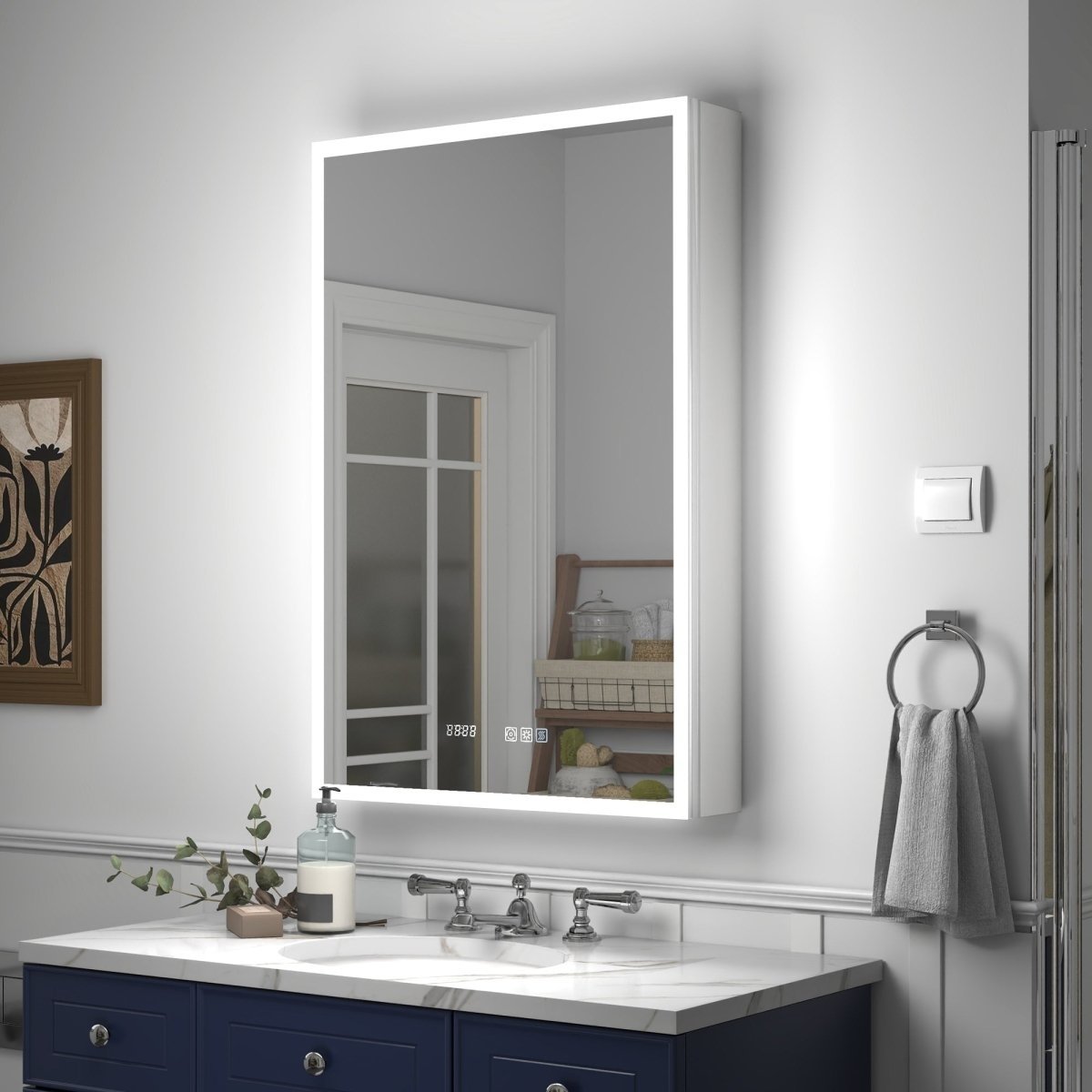 24X36 Led Lighted Medicine Cabinet Recessed Surface Hinge Left Mirror Defogging