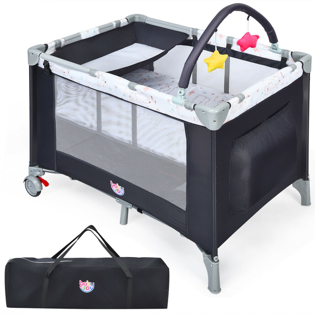 Gymax Portable Baby Playard Playpen Nursery Center w/ Mattress and Changing Station