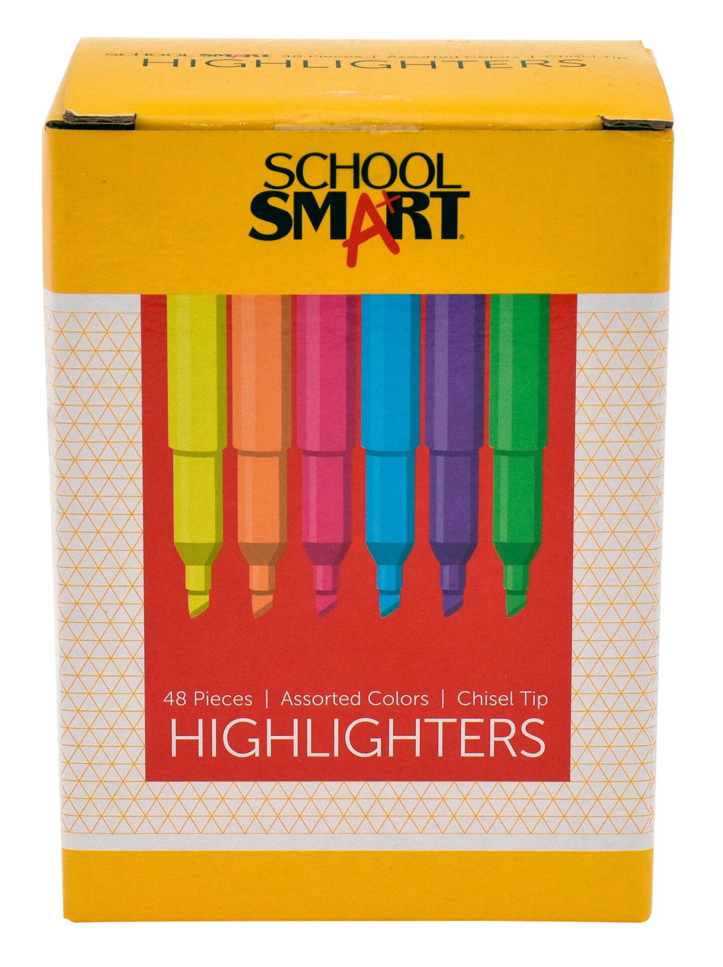 School Smart Pen Style Highlighters, Chisel Tip, Assorted Colors, Pack of 48