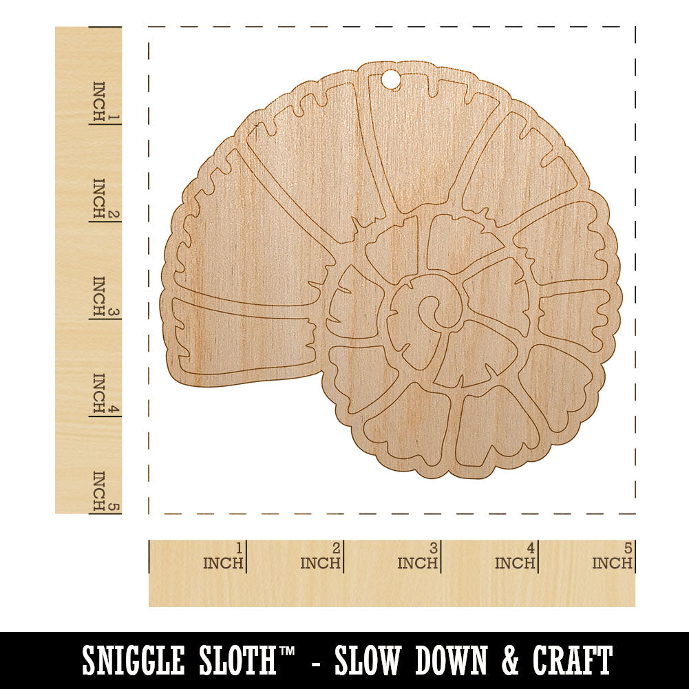 Spiral Ammonite Fossil Marine Mollusk Unfinished Craft Wood Holiday Christmas Tree DIY Pre-Drilled Ornament