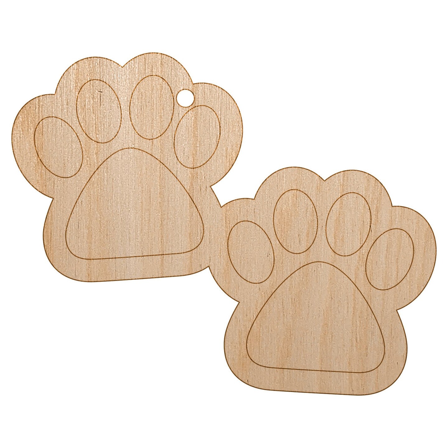 Paw Prints Pair Dog Cat Unfinished Craft Wood Holiday Christmas Tree DIY Pre-Drilled Ornament
