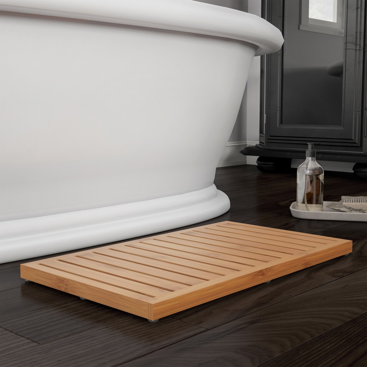 Lavish Home Bamboo Bath Mat Eco-Friendly Natural Wooden Non-Slip Slatted Design Mat for Indoor and Outdoor Bathtub Shower Sauna Pool