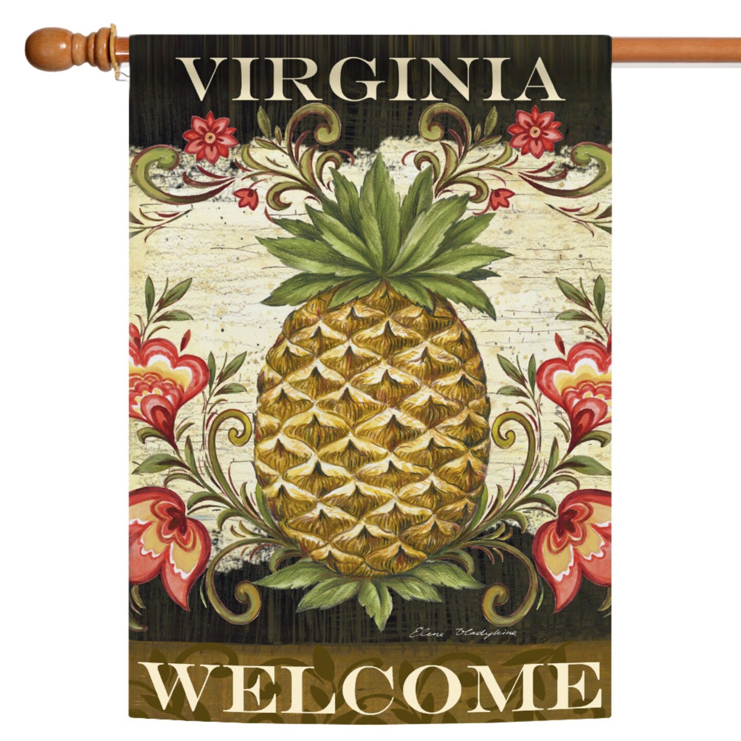 Toland Home Garden Ivory Pineapple and Scrolls Outdoor House Flag 40&#x22; x 28&#x22;