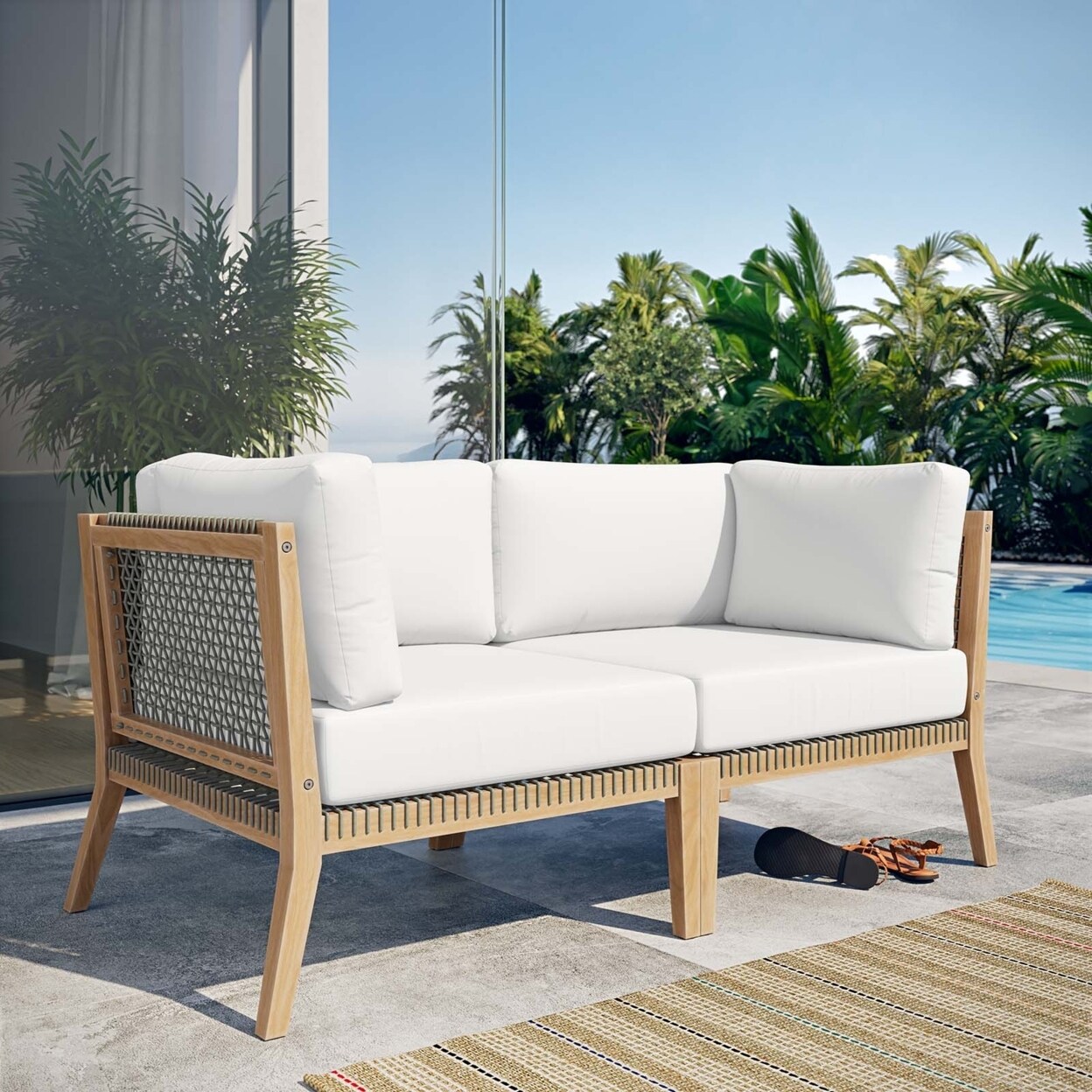 Modway Clearwater Outdoor Patio Teak Wood Loveseat