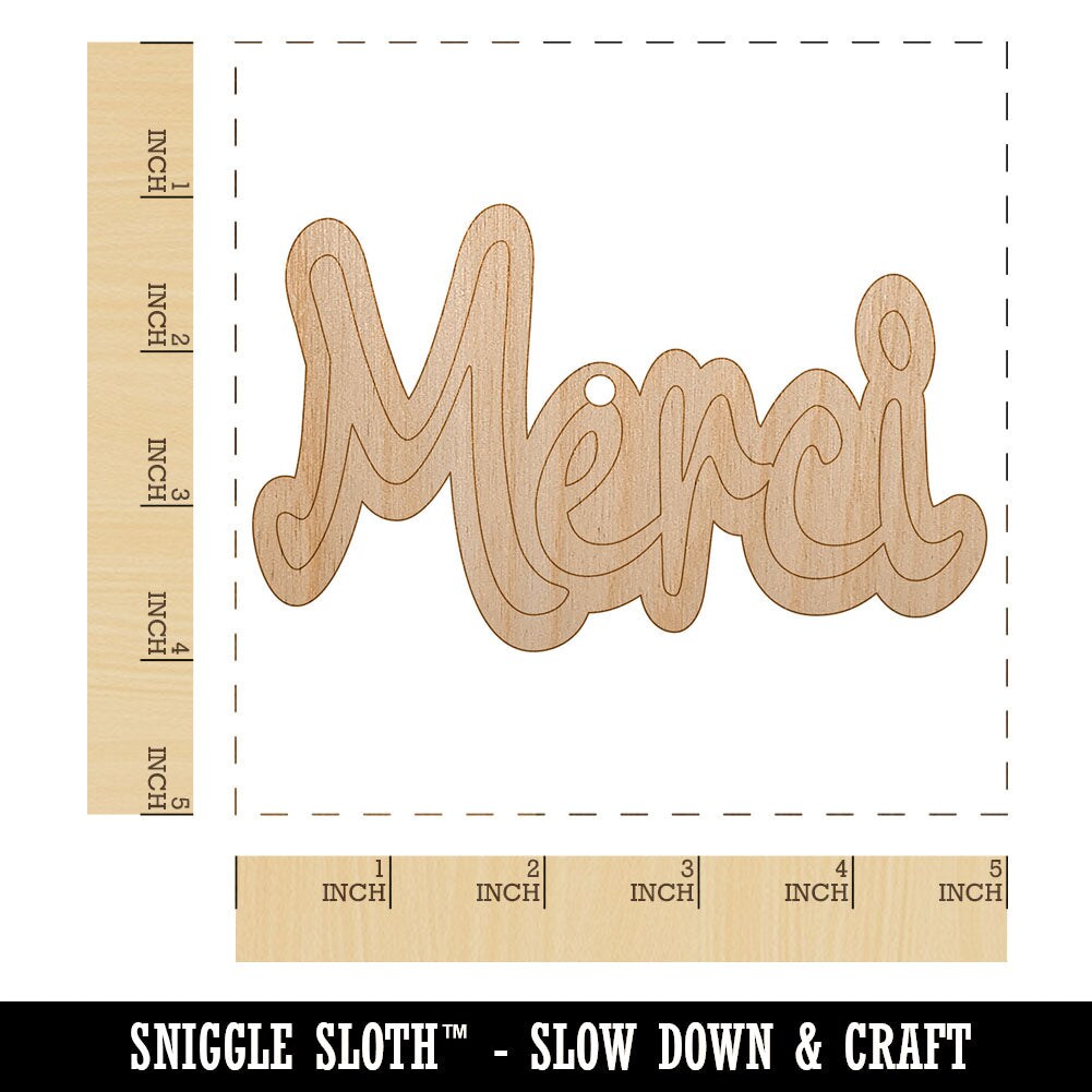 Merci Thank You French Unfinished Craft Wood Holiday Christmas Tree DIY Pre-Drilled Ornament