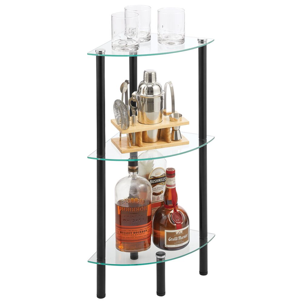 mDesign Glass Corner 3-Tier Tower Cabinet Storage Organizer Shelves