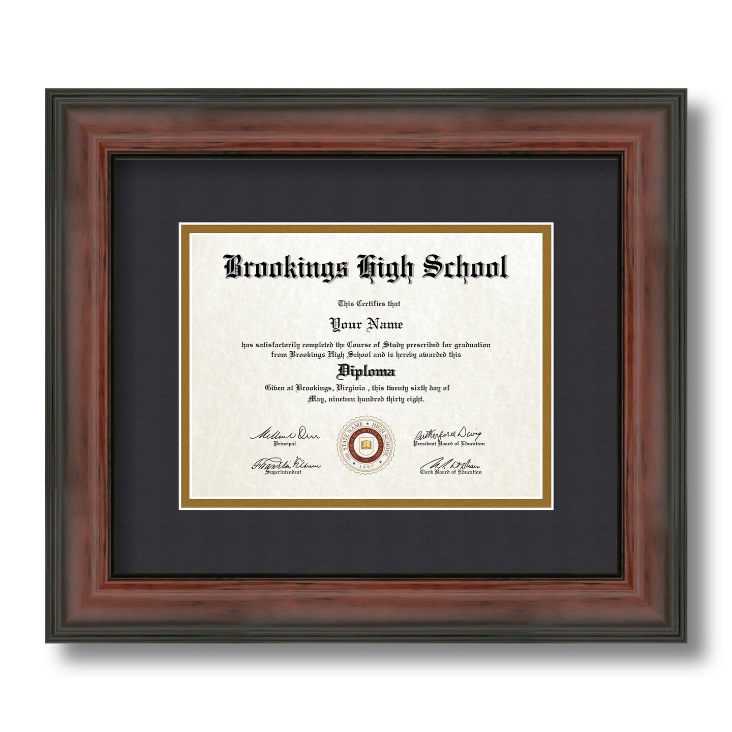 ArtToFrames 6x8 inch Diploma Frame - Framed with Black and Gold Mats, Comes with Regular Glass and Sawtooth Hanger for Wall Hanging (D-6x8)