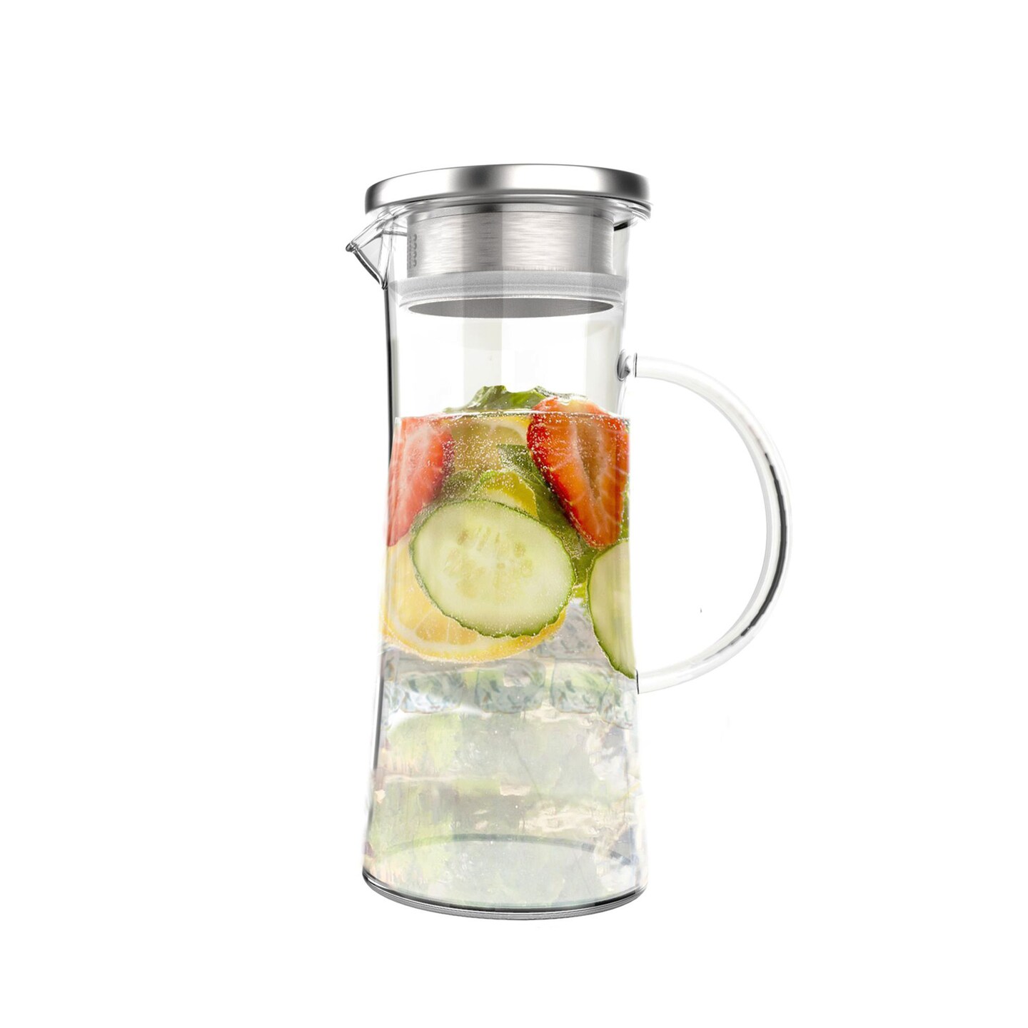 Glass Pitcher With Spout And Stainless Steel Filter Lid Heat