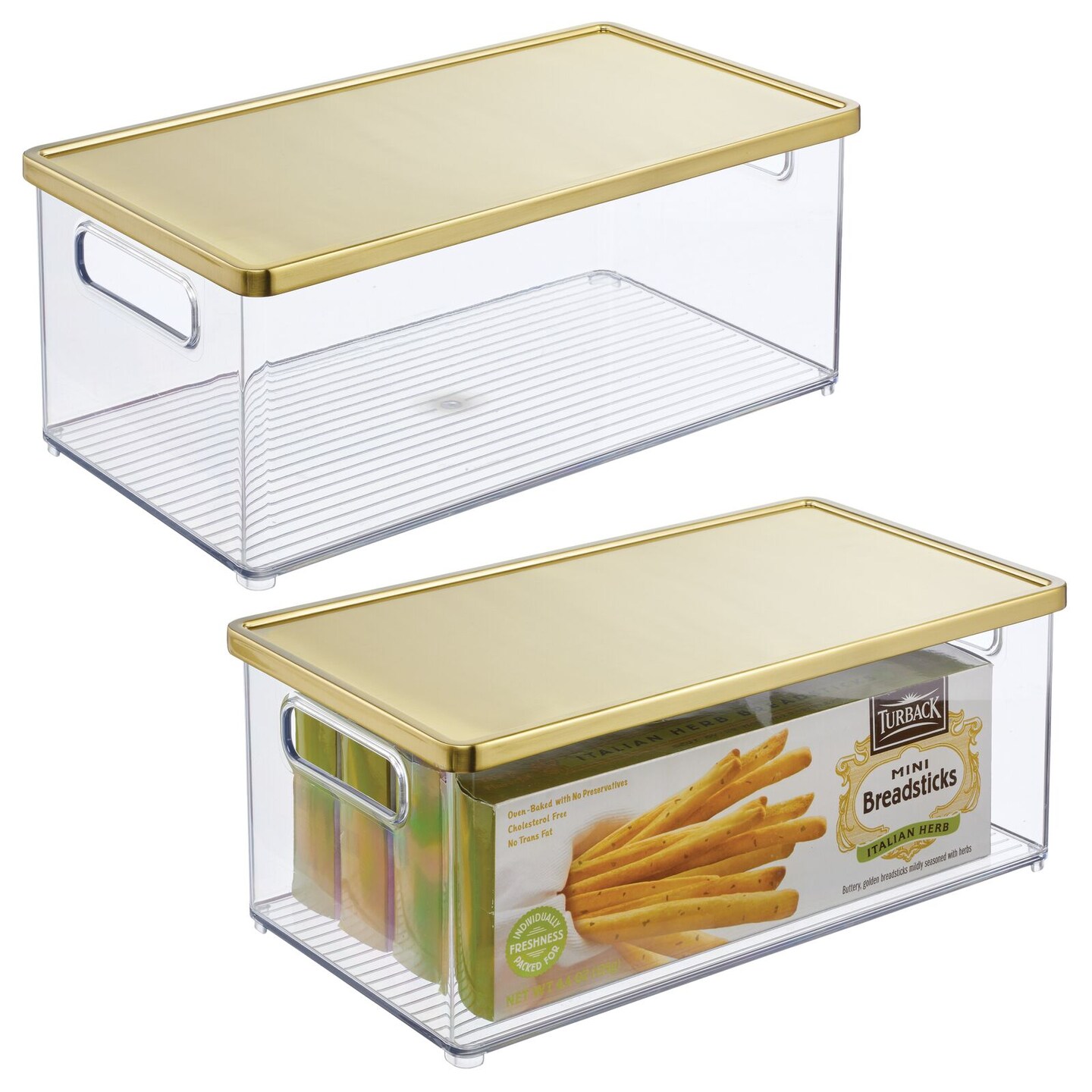 mDesign Wide Plastic Kitchen or Pantry Food Storage Organizer Bin, 2 Pack, Clear