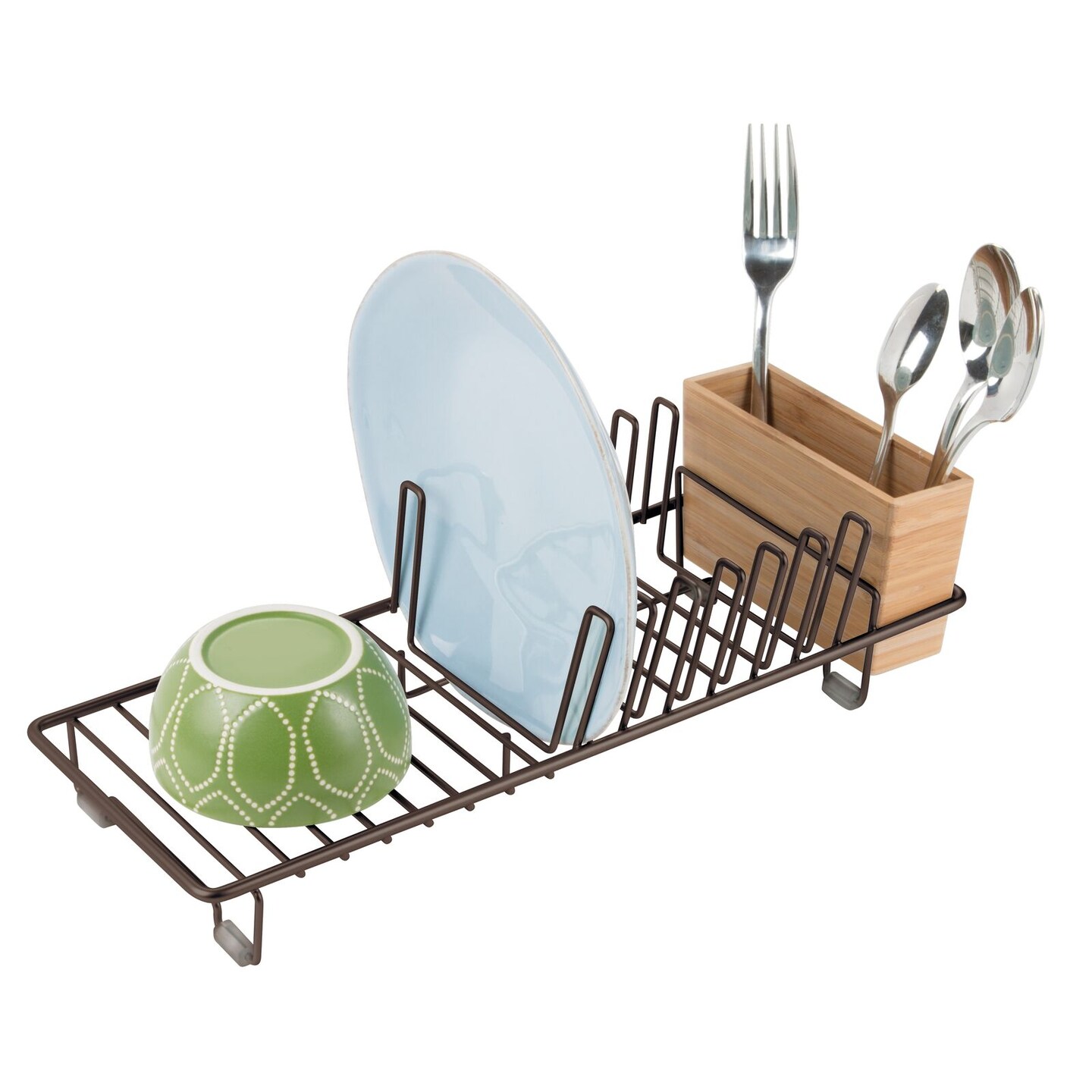 Mdesign Compact Countertop, Sink Dish Drying Rack, Bamboo Caddy